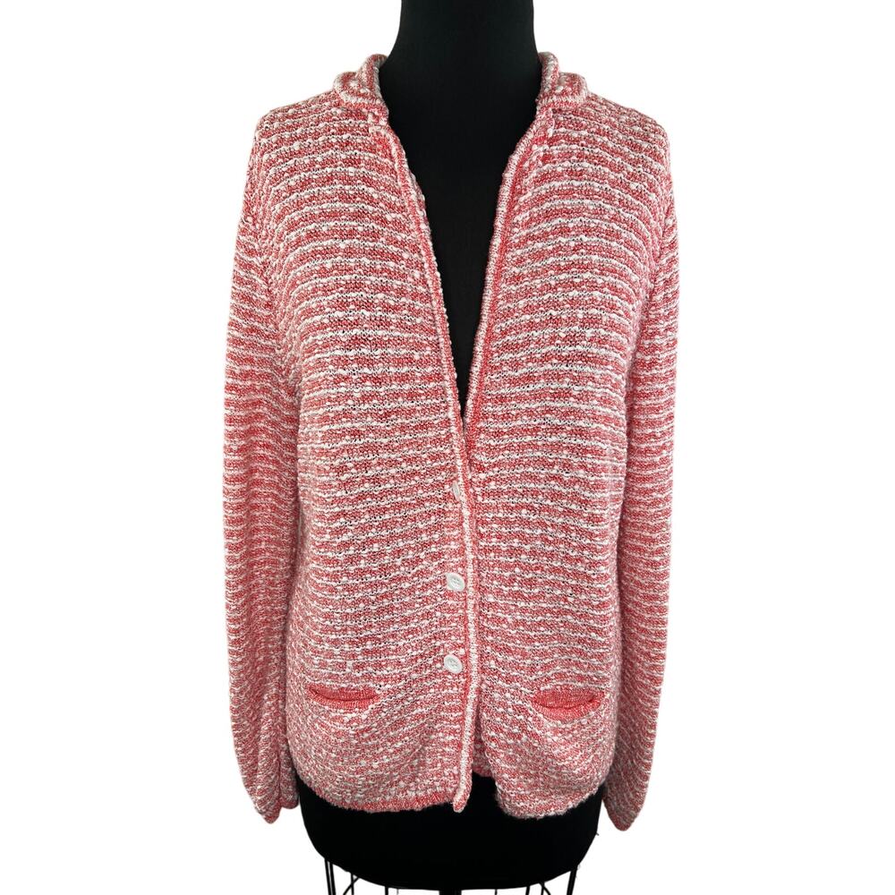 PAUL STUART Red White Knit Cotton Button-Up Sweater Cardigan 12 EU 48 ITALY